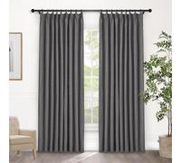 Lot de 1 rideau 100 % occultant en lin - Rideaux thermiques plissés avec embrasse - Pour chambre à coucher et salon - Gris naturel - Style rustique - 132,1 cm de large x 213,4 cm de long