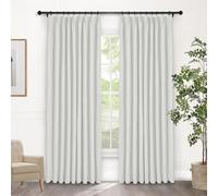 Lot de 1 rideau 100 % occultant en lin - Rideaux thermiques plissés - Pour chambre à coucher et salon - Draperie rustique avec embrasse - 132,1 cm de large x 213,4 cm de long - Blanc grisâtre