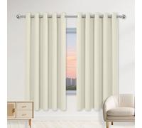 Lot de 1 Rideaux 240 x 240 cm Polyester, 100% Bloquer Lumière Draperies Rideaux Isolants Design Moderne à Oeillets pour Chambre Maison, Beige