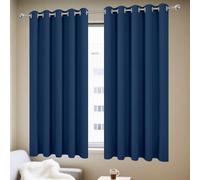 Lot de 1 Rideaux Occultants 161 x 177 cm Polyester, 100% Bloquer Lumière Double Rideaux Thermiques Isolants Design Moderne à Oeillets pour Porte Fenetre Salon Chambre, Bleu Foncé