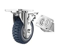 Lot de 1 roulettes robustes, roulettes de transport industrielles, roulettes pivotantes en caoutchouc antidérapantes, type tout-terrain, une roue portante 450 kg, 5 pouces avec frein