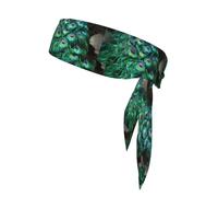 Lot de 1 serre-tête à nouer avec imprimé plumes de paon vert pour homme et femme