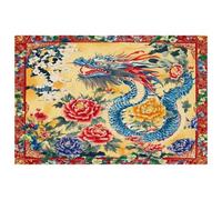 Lot de 1 set de table bleu chinois motif dragon fleur pivoine pour table de salle à manger, set de table lavable et antidérapant pour Noël, vacances, fête d'anniversaire