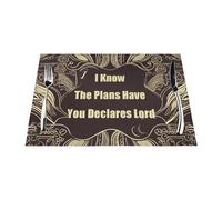 Lot de 1 set de table en PVC antidérapant et résistant à la chaleur en vinyle avec inscription « I Know The Plans Have You Declares Lord » - Lavable - Pour cuisine, salle à manger
