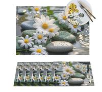 Lot de 1 set de table en PVC résistant à la chaleur Motif fleurs zen, pavés, tapis de table antidérapant pour cuisine, tapis de protection de bureau pour table de salle à manger d'extérieur
