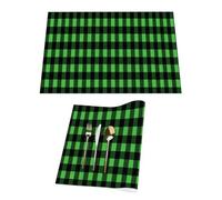 Lot de 1 set de table en vinyle à carreaux vichy vert et noir pour tables de salle à manger, sets de table de cuisine, résistants à la chaleur, lavables et lavables en PVC