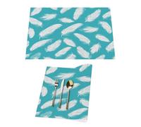Lot de 1 set de table en vinyle motif plume sur turquoise pour table de salle à manger, cuisine, résistant à la chaleur, lavable et facile à nettoyer
