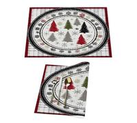 Lot de 1 set de table en vinyle motif tartan sapin de Noël flocons de neige pour tables de salle à manger, sets de table de cuisine, résistants à la chaleur, lavables et lavables