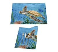 Lot de 1 set de table en vinyle motif tortue de mer corail pour tables de salle à manger, sets de table de cuisine, résistants à la chaleur, lavables et lavables en PVC