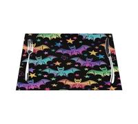 Lot de 1 set de table en vinyle noir avec motif chauve-souris hippie, pour table de salle à manger, cuisine, résistant à la chaleur, lavable et facile à nettoyer