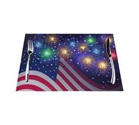 Lot de 1 set de table imprimé drapeau américain feu d'artifice du 4 juillet, résistant à la chaleur, antidérapant, lavable, pour intérieur et extérieur