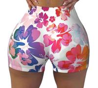 Lot de 1 short d'entraînement, de course à pied pour femme, doux et confortable avec imprimé floral hawaïen, Noir , XXL Taille courte