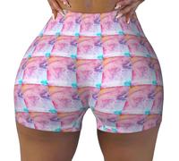 Lot de 1 short d'entraînement, de course doux et confortable pour femme, motif marbré coloré, rose, bleu, violet, Noir , XXL Taille courte