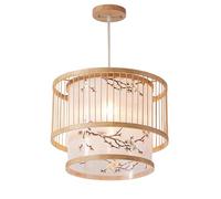 Lot de 1 Suspension Industrielle Artisanale En Bambou Avec Rosace En Bois, Idéale Pour Salle À Manger Ou Restaurant.