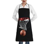 Lot de 1 tablier de chef réglable en polyester pour femme avec poches, motif floral bleu, Basketball., taille unique