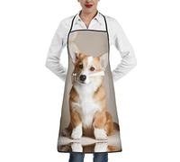 Lot de 1 tablier de Noël pour femme avec poches, tablier de chef réglable en polyester pour cuisine, barbecue, Corgi Chien Beige, taille unique