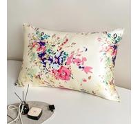 Lot de 1 taie d'oreiller 100% Pure Soie de mûrier pour Les Cheveux et la Peau avec Fermeture éclair dissimulée, Douce, rafraîchissante des Deux côtés, en Soie véritable de qualité 6A, imprimé Floral