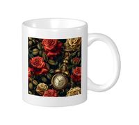 Lot de 1 tasse à impression rose vintage horloge botanique plante fleur artistique design esthétique rouge vert orange céramique thé infuseur à thé réutilisable bureau famille garde-manger