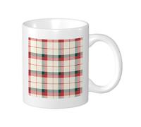 Lot de 1 tasse à motif écossais à carreaux et rayures - Motifs géométriques artistiques - Rouge vert beige - En céramique - Inversable - Collection de bureau, de salle de sport - Avec poignées - Fond