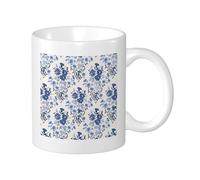 Lot de 1 tasse à motif floral bleu abstrait bohème jolie fleur artistique plante feuilles motif bleu blanc en céramique réutilisable décoratif appartement salon boissons chaudes tasses 325 ml