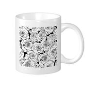 Lot de 1 tasse à motif rose abstrait moderne lignes géométriques fleurs artistiques belles en céramique noire et blanche non renversable réutilisable pour la maison, le bureau, le laboratoire, la