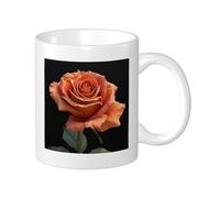 Lot de 1 tasse à thé avec poignées Motif floral et feuilles botaniques Orange Noir En céramique non renversable Pour bureau, laboratoire, cuisine, garde-manger 325 ml
