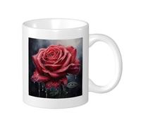 Lot de 1 tasse avec impression rose - Goutte d'eau - Beau motif floral - Feuilles botaniques - Printemps - Joli rouge et bleu - Céramique - Réutilisable - Pour bibliothèque, salon, cuisine, dortoir