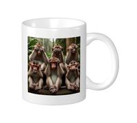 Lot de 1 tasse avec impression singe - Arbre de la forêt - Animaux chimpanzés - Artistique - Drôle - Mignon - Marron - Vert - Céramique - Infusion de thé - Poids léger - Pour garde-manger - Apaartment