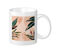 Lot de 1 tasse avec impression tropicale abstraite bohémienne feuilles africaines botaniques motif pois graphiques beige vert céramique décorative légère extérieur camping chambre à coucher tasse à