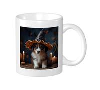 Lot de 1 tasse avec motif de sorcière - Chapeau magique - Bougie amusante - Motif artistique - Animaux - Noir et jaune - Céramique décorative - Poids léger - Pour extérieur, école, camping, chambre à
