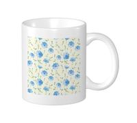 Lot de 1 tasse imprimée florale bleue - Motif abstrait - Belle fleur artistique - Maison de campagne - Beige - Bleu - Vert - Céramique - Réutilisable - Décoratif - Pour garde-manger, appartement