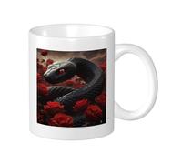 Lot de 1 tasse imprimée rose serpent fleur beaux animaux esthétiques plantes botaniques cool noir rouge céramique réutilisable bibliothèque salon cuisine dortoir boissons chaudes fond plat 325 ml