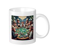 Lot de 1 tasse imprimée singe avec cartes à jouer en verre, chapeau fumé, feuilles, gobelet en céramique, vert, marron, décoratif, poids léger, école, camping, chambre à coucher, tasse à thé à fond