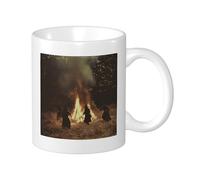Lot de 1 tasse imprimée sorcière ciel nocturne nature feu sorcières danse chapeau magique foin gris orange céramique décorative légère bureau salle de sport camping chambre à coucher boissons chaudes