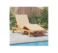 vidaXL Chaise longue pliable avec coussin et roues Bois massif Acacia Beige 200 x 67 x 84 cm