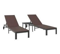 vidaXL Chaises longues 2 pièces en poly rattan avec roulettes et table Marron
