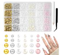 Lot de 10 000 perles à ongles plates, 6 couleurs et 4 tailles, avec pince à épiler pour manucure, décoration de chaussures et accessoires de loisirs créatifs.
