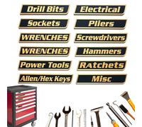 Lot de 10/12 étiquettes magnétiques de qualité supérieure pour boîte à outils, pour organisation des outils, étiquettes de tiroir imprimées en 3D, pour mécaniciens, bricoleurs (jaune)