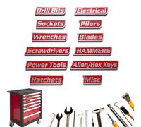 Lot de 10/12 étiquettes magnétiques de qualité supérieure pour boîte à outils, pour organisation des outils, étiquettes de tiroir imprimées en 3D, pour mécaniciens, bricoleurs (rouge)