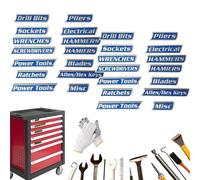 Lot de 10/12 étiquettes magnétiques de qualité supérieure pour boîte à outils, pour organisation des outils, étiquettes de tiroir imprimées en 3D, pour mécaniciens, bricoleurs (bleu)