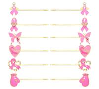 Lot de 10/12 pinces à cheveux pour la sensibilisation au cancer du sein pour femme - Ruban rose - Pinces à cheveux pour lutter contre le cancer du sein - Pinces à cheveux - Gants de boxe - Épingles à