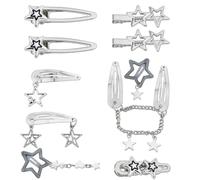 Lot de 10/5 pinces à cheveux avec pendentif étoile et pentagrammes uniques pour femme - Accessoires pour cheveux - Chaîne en métal - Épingles à cheveux gothiques