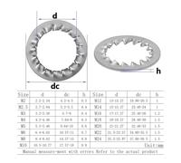 Lot de 10 à 100 rondelles dentelées externes ou internes M2.5-M14, joint de serrage en E, rondelles de blocage à ressort, joint de verrouillage denté interne ou externe(Internal serration,M12 (10Pcs))