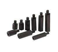 Lot de 10 à 50 entretoises mâles et femelles en nylon, M2, M2.5, M3, M4, M5, M6 x L + 6, blanc et noir, for circuit imprimé, vis en plastique for colonne(Black,15mm)