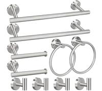Lot de 10 Accessoires de Salle de Bain en Nickel brossé, Comprenant des Barres Porte-Serviettes de 40,6 cm, des Supports de Papier Toilette, des Anneaux de Serviette, des Crochets pour Peignoir
