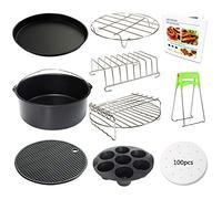 Lot de 10 accessoires pour friteuse à air comprimé de 20,3 cm pour friteuse Phillips Nuwave Gowise Gourmia Ninja Dash Air Friteuse avec moule à bouchées d'œufs, poêle à pizza, tonneau à gâteau,