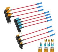 Lot de 10 adaptateurs de fusible de voiture 12 V ATM Mini Moyen | Lot de 10 pièces, 3 tailles, y compris les fusibles 5A/15A, montage facile, pas de dénudage