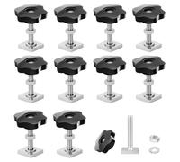 Lot de 10 adaptateurs de rainure en T M6 x 35 mm, adaptateur de rainure en T, vis en T avec écrou à poignée étoile M6, pour barres de toit, coffre de toit, compatible avec Thule