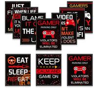Lot de 10 affiches de jeu vidéo - Décoration murale pour fête d'anniversaire - 25,4 x 20,3 cm - Décoration murale pour chambre d'enfant - Sans cadre (rouge)