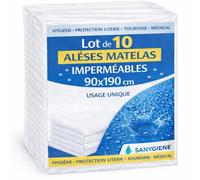 Lot de 10 Alèses Imperméables 90X190 cm Jetables - Lit 1 Place - Usage Professionnel - Fixation 4 Élastiques - Anti-Taches, Anti-Bactérien - Tourisme, Médical, Hébergement Social (90 x 190 cm)